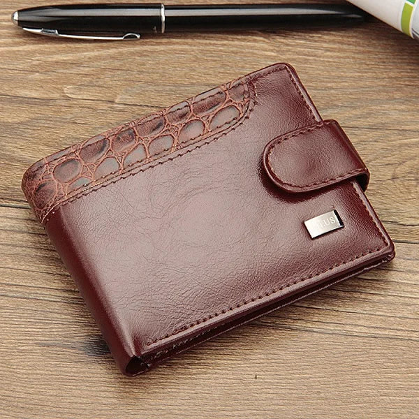 Men's Trifold Leather Wallet with Coin Pocket and Card Holder