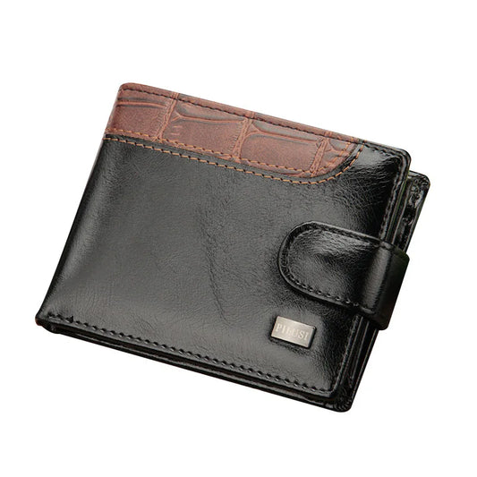 Men's Trifold Leather Wallet with Coin Pocket and Card Holder