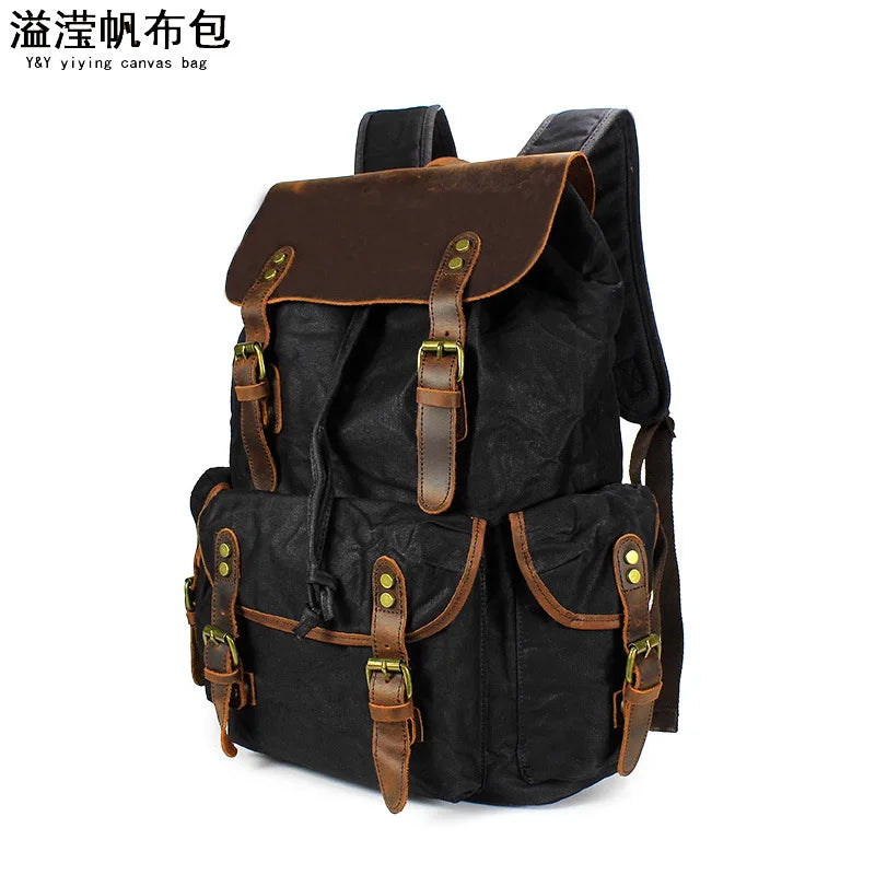 Vintage Waterproof Canvas Laptop Backpack with Leather Accents