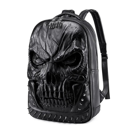 3D Skull Leather Backpack - Large Capacity Travel & Laptop Bag