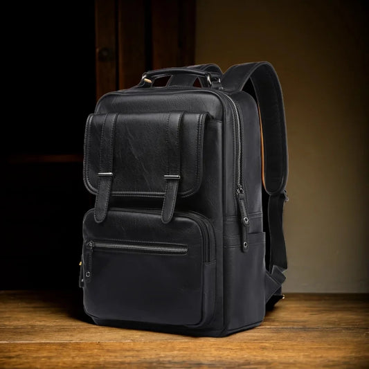 Premium Leather Laptop Backpack - Waterproof Business Travel Bag