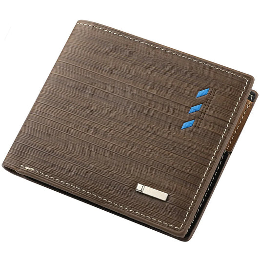 Men's Striped Leather Wallet - Multi-Function Card Holder with Coin Purse