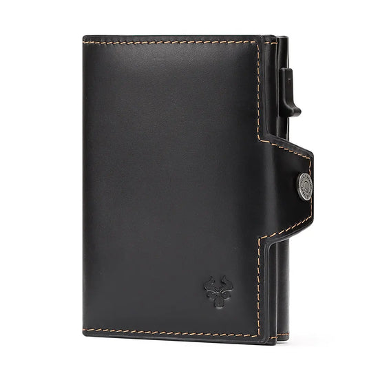 HUMERPAUL RFID Smart Pop-Up Card Wallet - Genuine Leather Slim Card Holder with Coin Purse