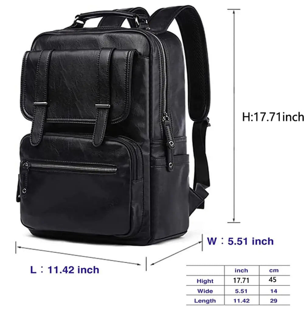 Premium Leather Laptop Backpack - Waterproof Business Travel Bag