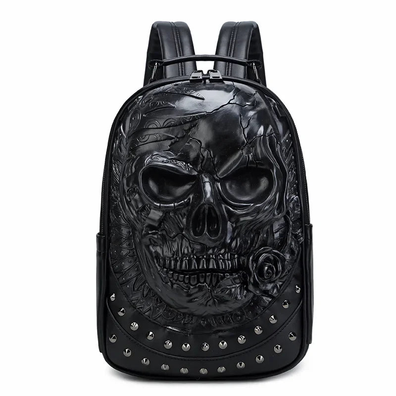 3D Skull Leather Backpack - Large Capacity Travel & Laptop Bag