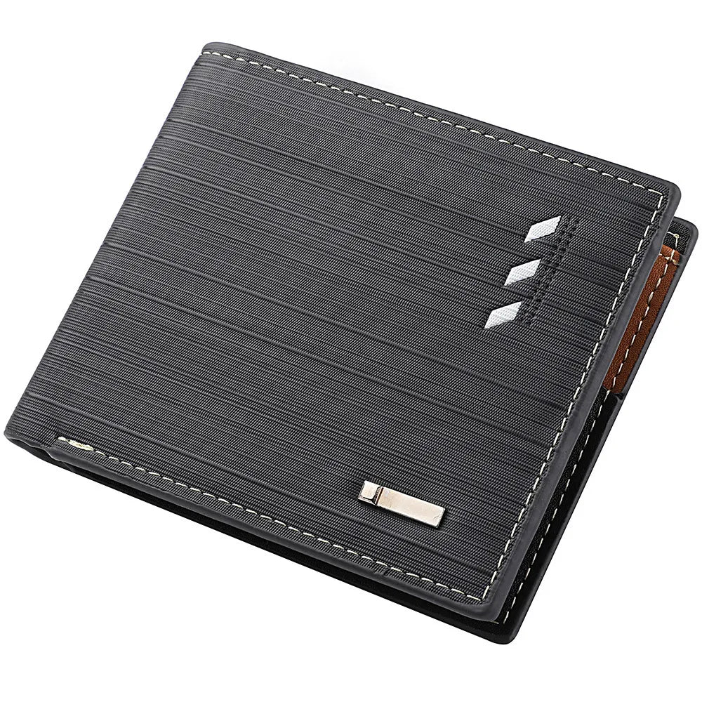 Men's Striped Leather Wallet - Multi-Function Card Holder with Coin Purse