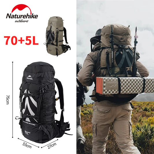 Naturehike 70L Hiking Backpack - Waterproof Lightweight Mountaineering Pack with Rain Cover