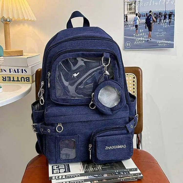 Women's Denim Backpack - High Capacity Student Commuter Bag