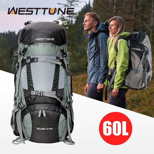WESTTUNE 60L Internal Frame Hiking Backpack with Rain Cover - Outdoor Travel Camping Pack