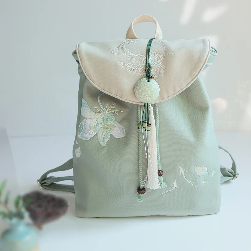 15-Inch Retro Chinese Style Embroidered Canvas Backpack