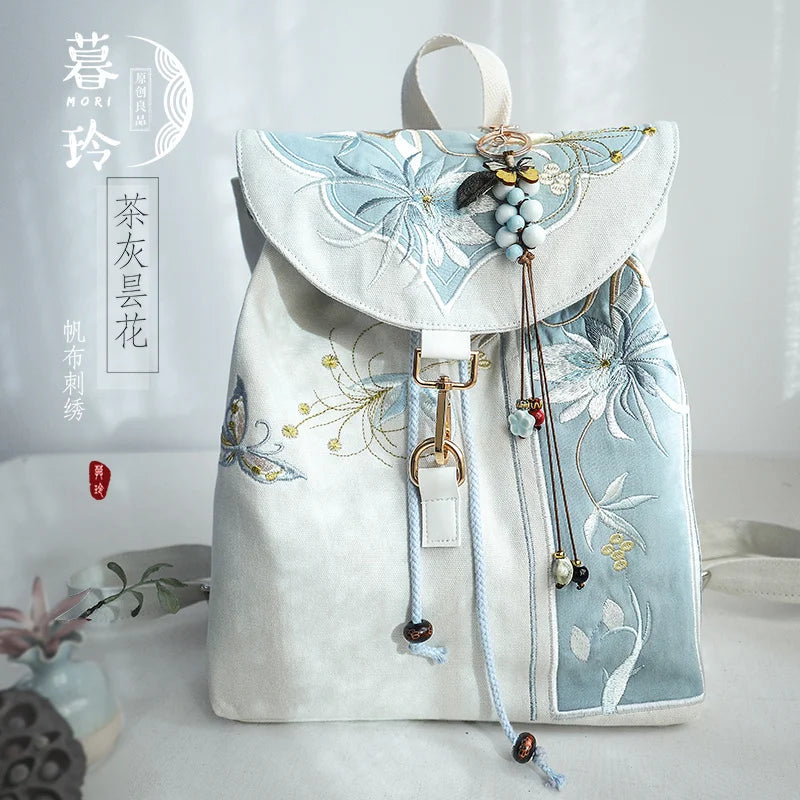 15-Inch Retro Chinese Style Embroidered Canvas Backpack