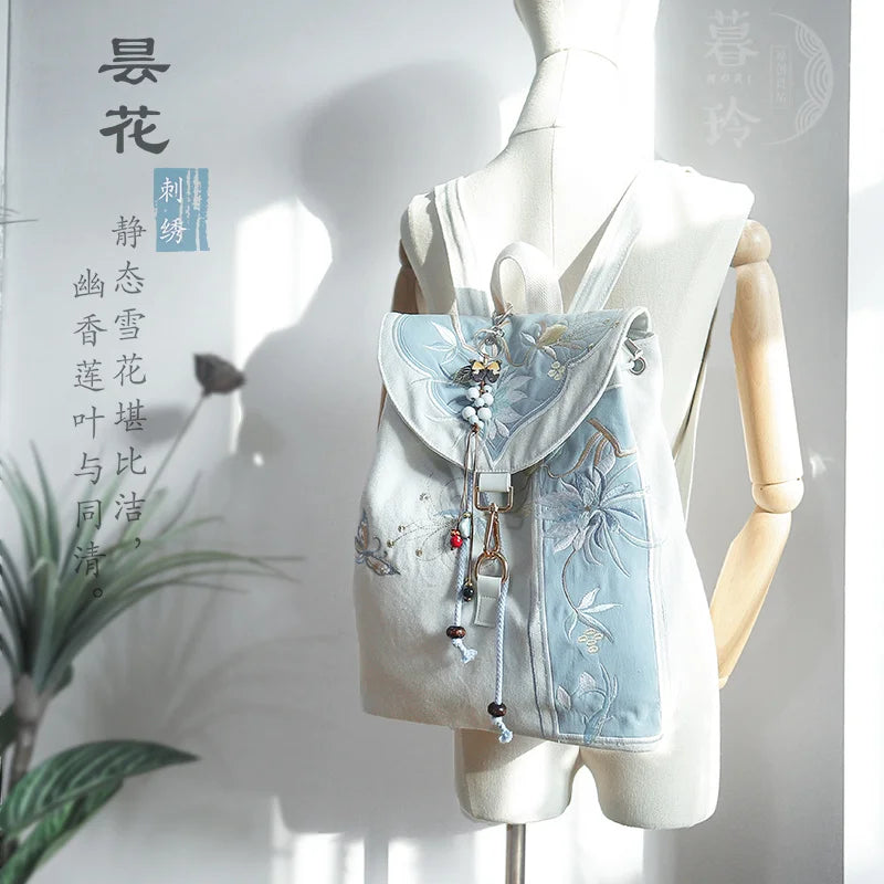 15-Inch Retro Chinese Style Embroidered Canvas Backpack