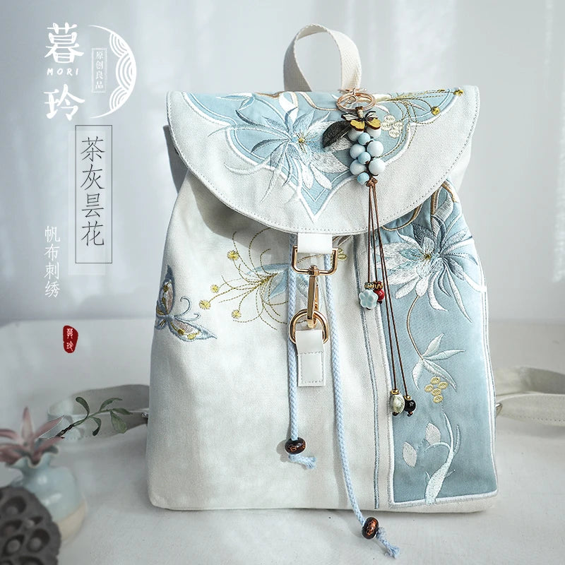 15-Inch Retro Chinese Style Embroidered Canvas Backpack