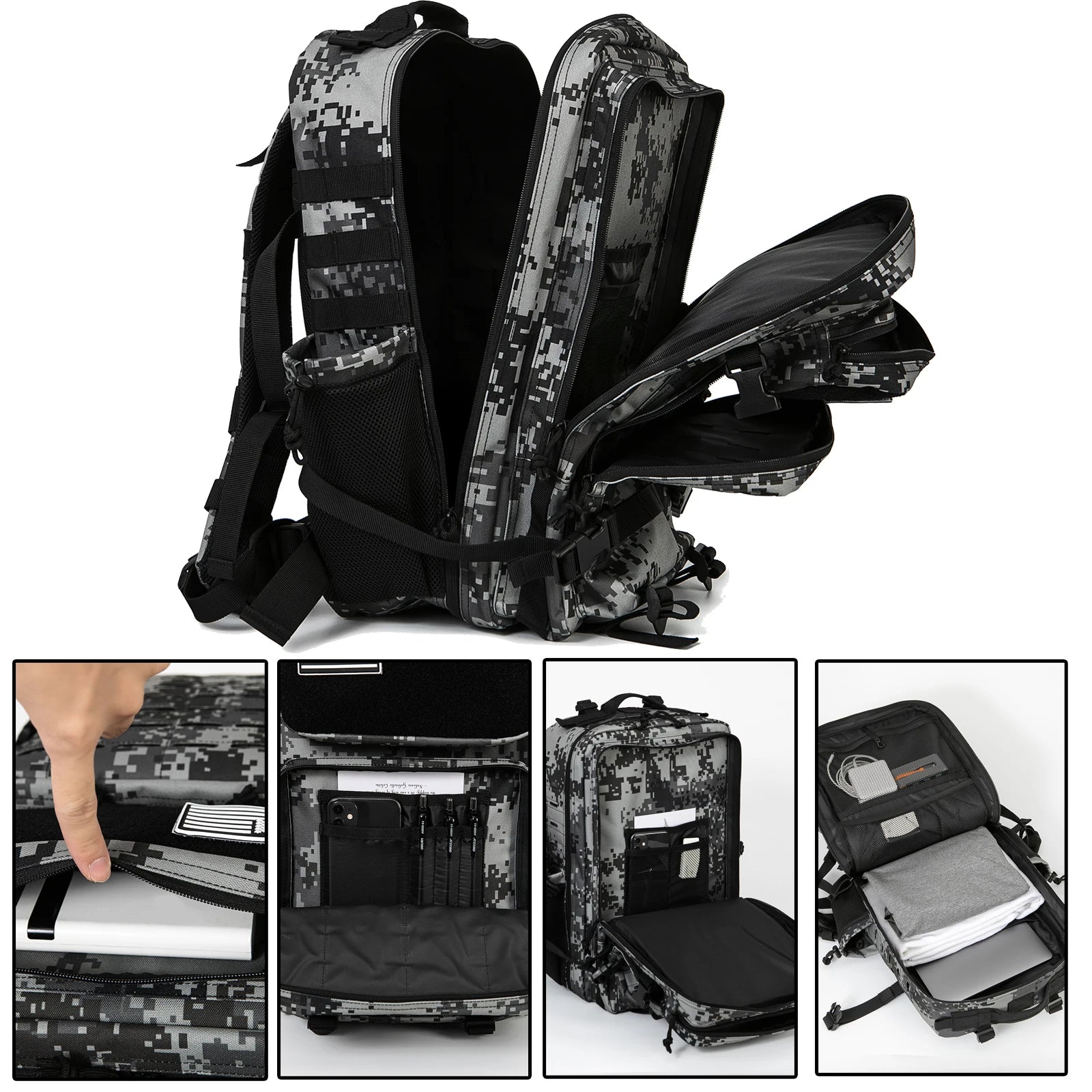 45L Tactical Military Backpack with MOLLE System - Outdoor Hiking & Survival Rucksack