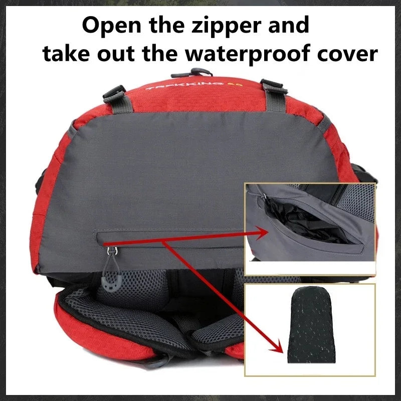 60L Waterproof Hiking Backpack - Professional Outdoor Camping & Mountaineering Pack