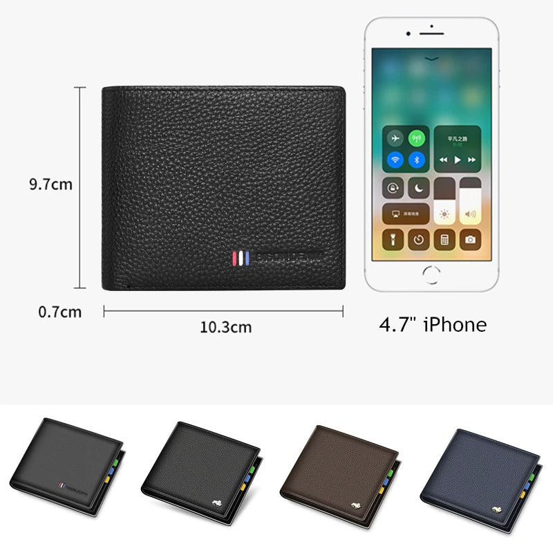 BISON DENIM Genuine Leather Bifold Wallet with RFID Blocking