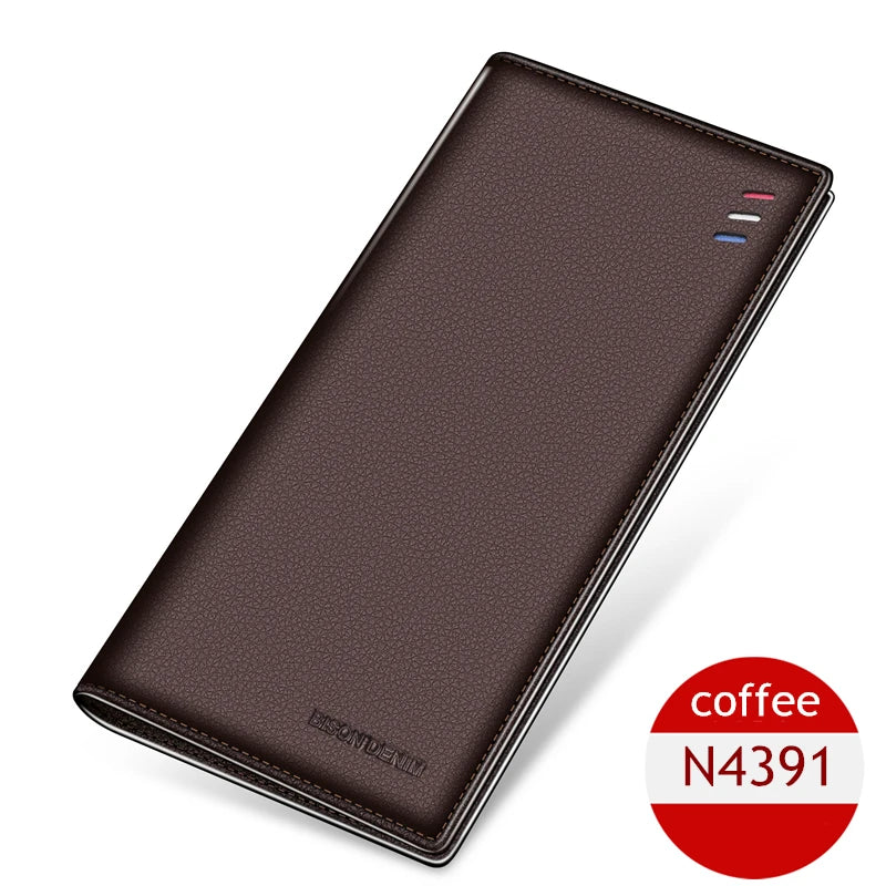 BISON DENIM Genuine Leather Bifold Wallet with RFID Blocking