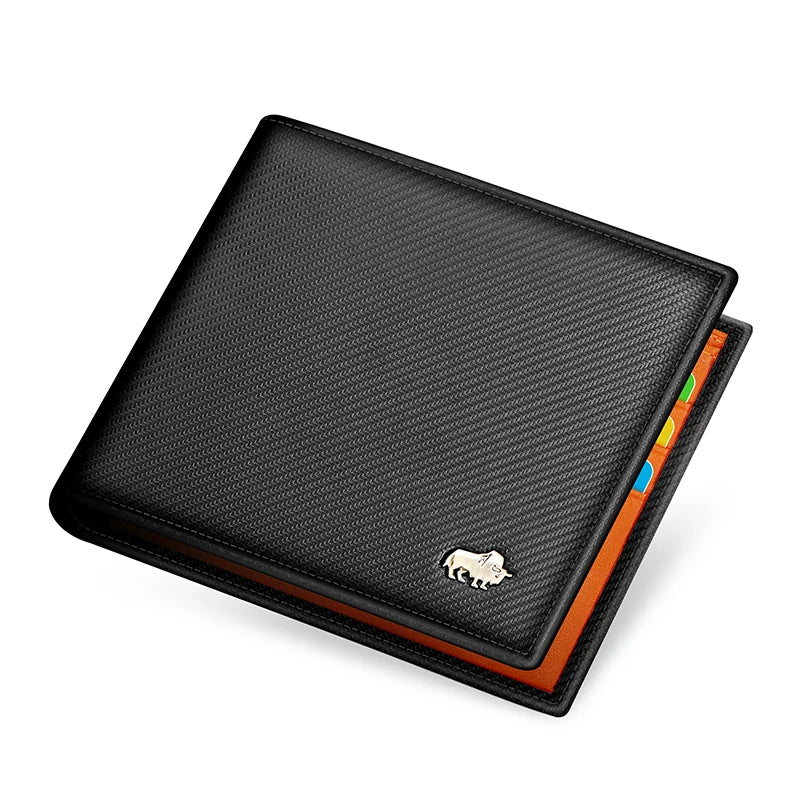 BISON DENIM Men's Genuine Leather RFID Bifold Wallet with Coin Purse