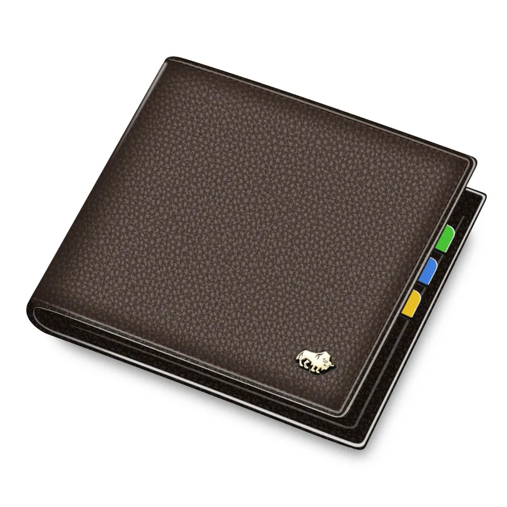BISON DENIM Men's Genuine Leather RFID Bifold Wallet with Coin Purse