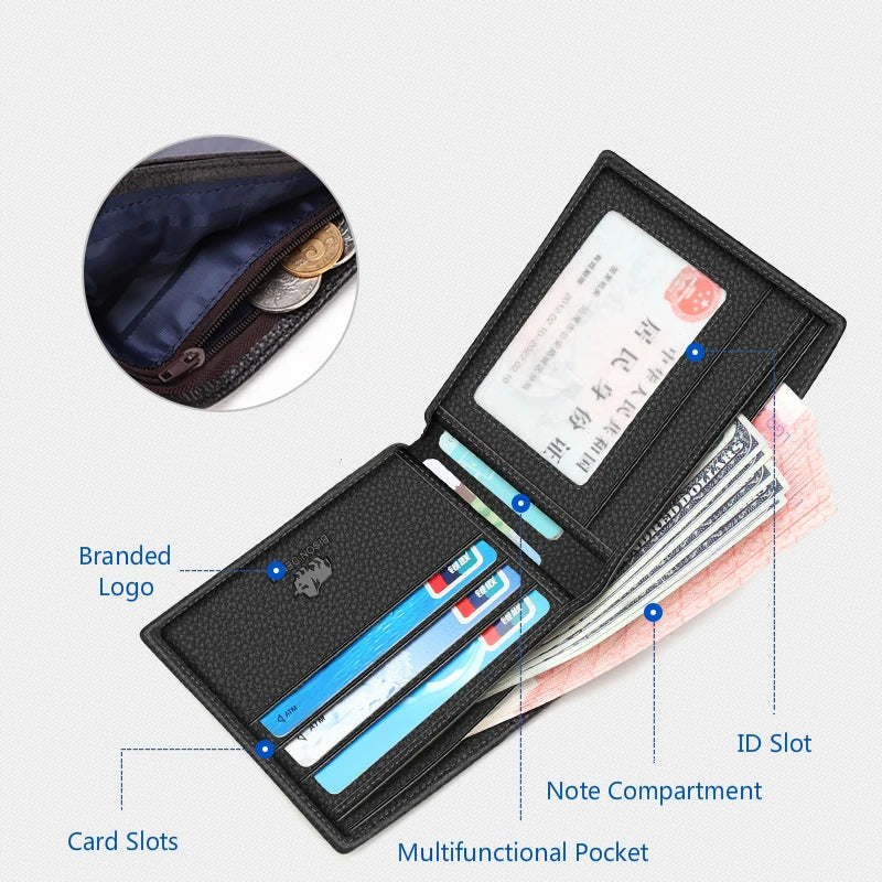 BISON DENIM Men's Genuine Leather RFID Bifold Wallet with Coin Purse