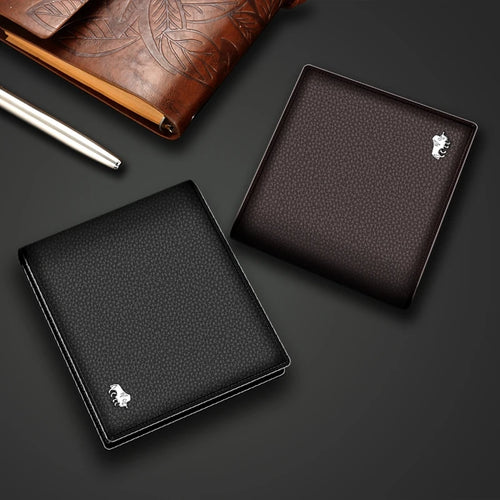 BISON DENIM Men's Genuine Leather RFID Bifold Wallet with Coin Purse