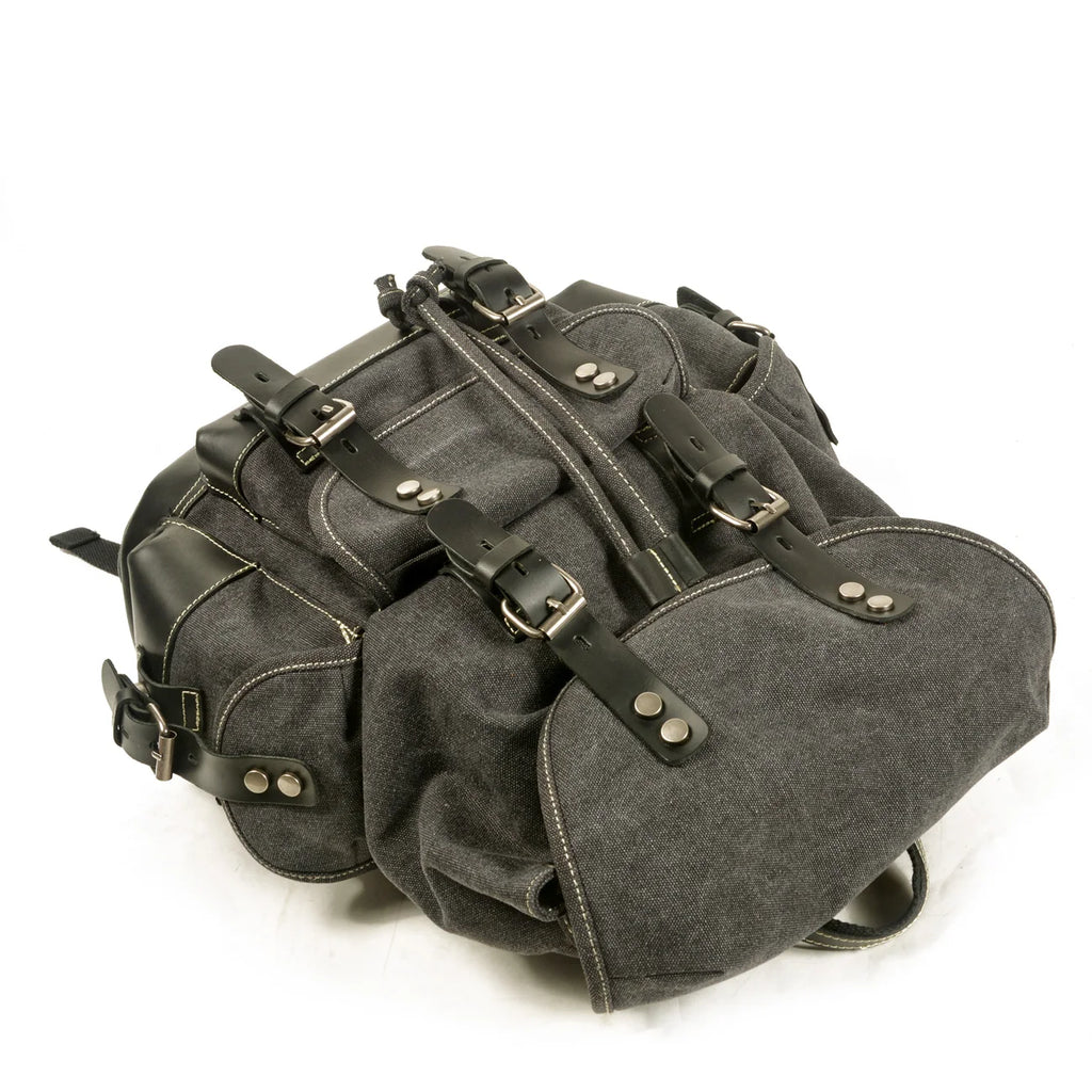 Canvas Leather Travel Backpack - 20-35L Large Capacity Outdoor Bag