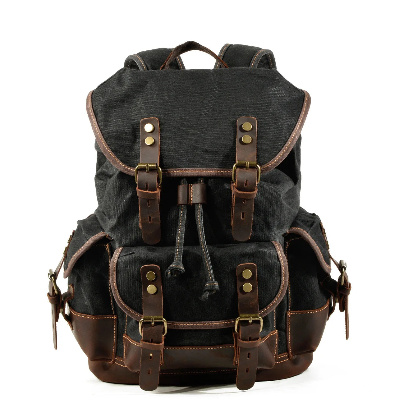 Canvas Leather Travel Backpack - 20-35L Large Capacity Outdoor Bag