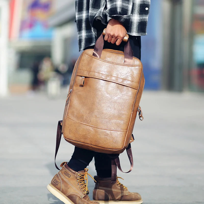 DIDA BEAR Men's PU Leather Laptop Backpack - 20-35L Capacity