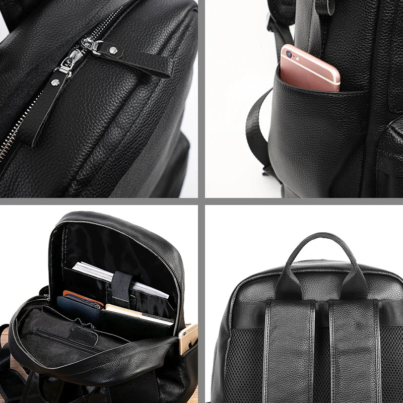 Genuine Leather Laptop Backpack – 15.6” Large Capacity Travel Bag for Men