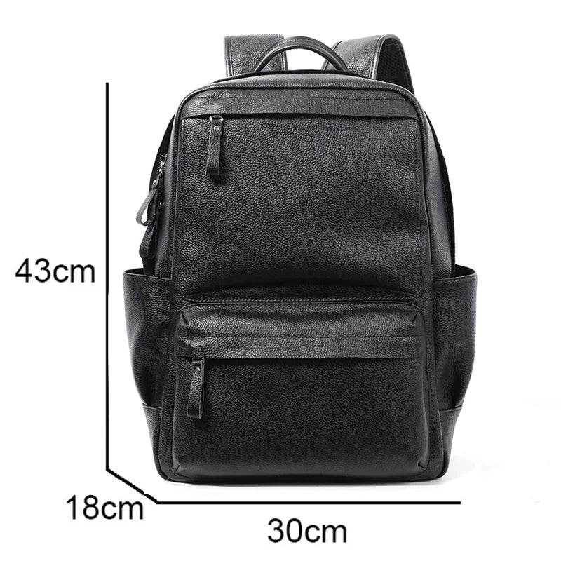 Genuine Leather Laptop Backpack – 15.6” Large Capacity Travel Bag for Men