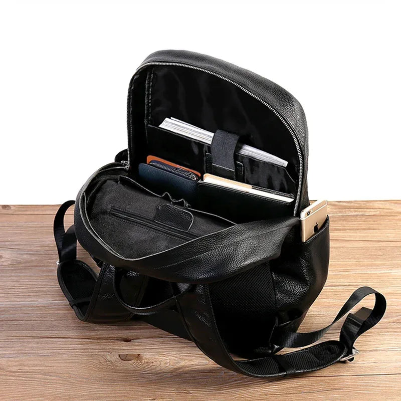 Genuine Leather Laptop Backpack – 15.6” Large Capacity Travel Bag for Men