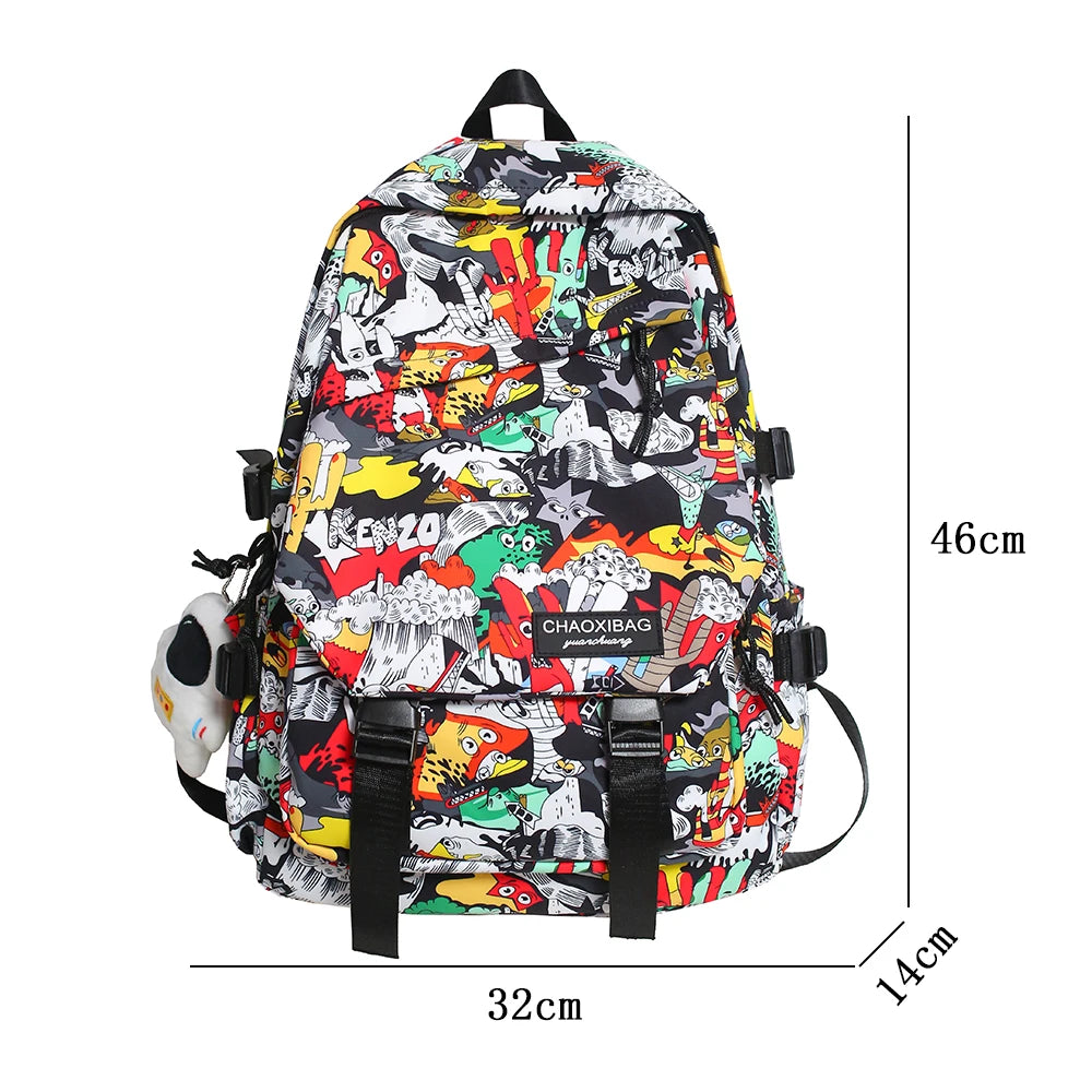 Graffiti Print Backpack – Harajuku Style Laptop School Bag