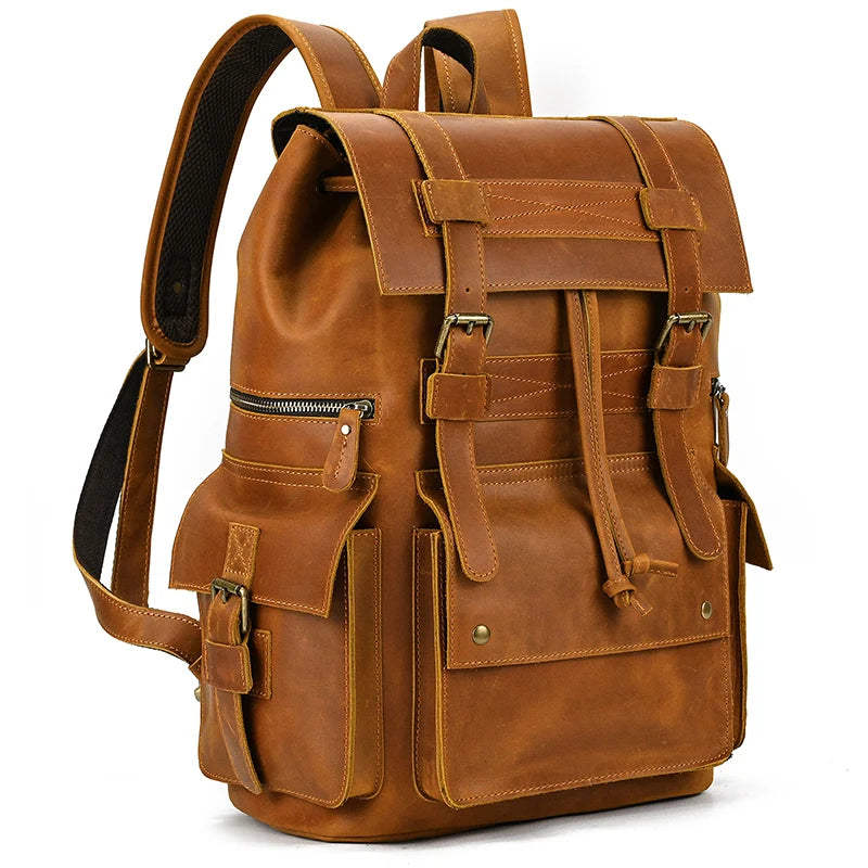 Premium Genuine Leather Backpack for Men - 17 Inch Laptop Travel Daypack