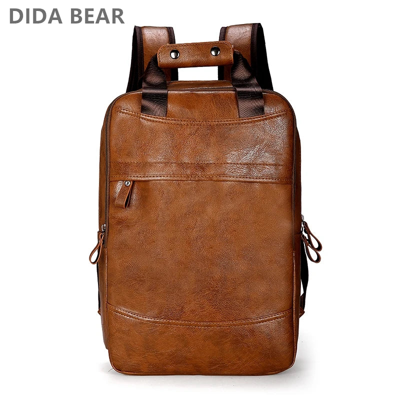 DIDA BEAR Men's PU Leather Laptop Backpack - 20-35L Capacity