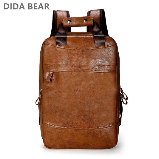 DIDA BEAR Men's PU Leather Laptop Backpack - 20-35L Capacity