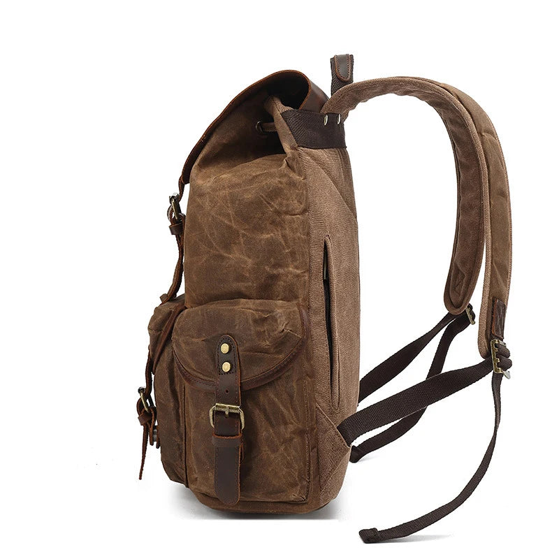 Vintage Waterproof Canvas Laptop Backpack with Leather Accents