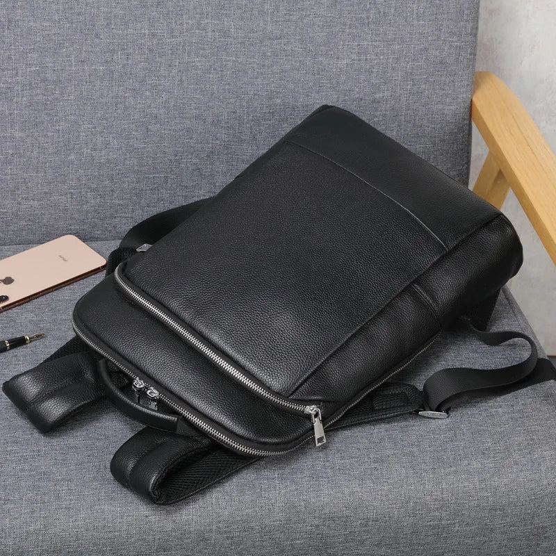 Premium Genuine Leather Business Backpack with USB Charging Port