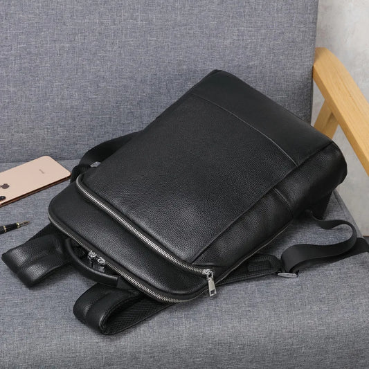 Premium Genuine Leather Business Backpack with USB Charging Port