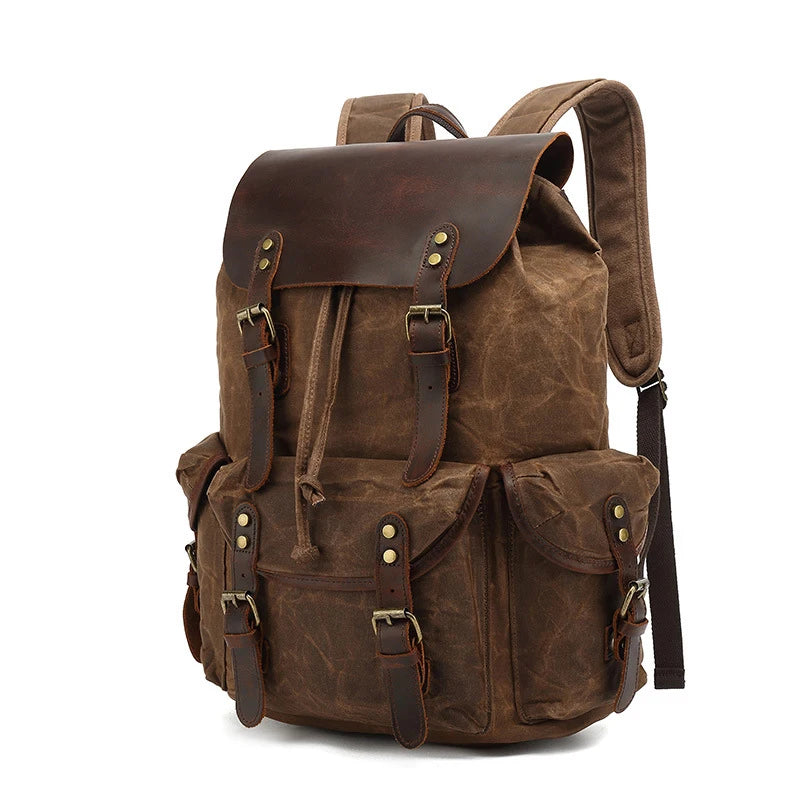 Vintage Waterproof Canvas Laptop Backpack with Leather Accents