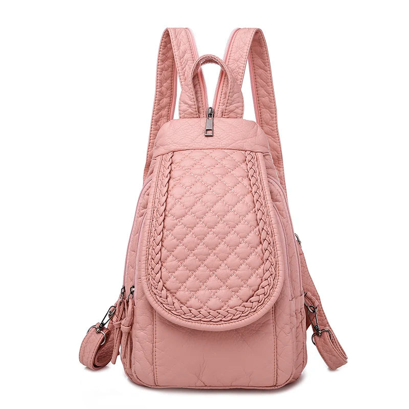 Women's Soft Washed Leather Backpack - Compact Travel & School Bag