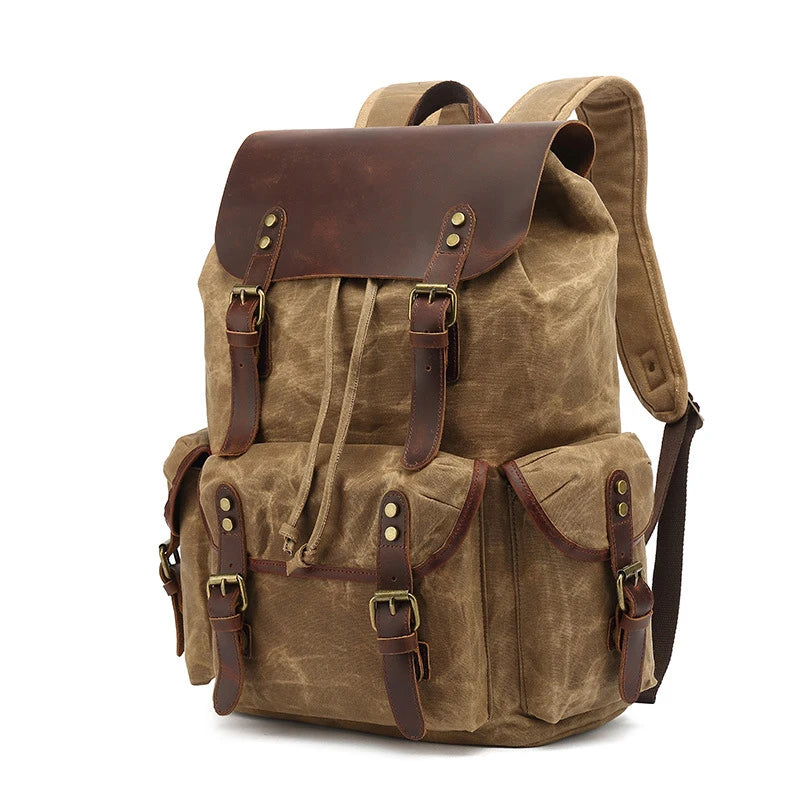 Vintage Waterproof Canvas Laptop Backpack with Leather Accents