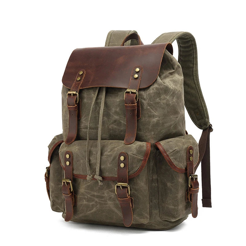 Vintage Waterproof Canvas Laptop Backpack with Leather Accents