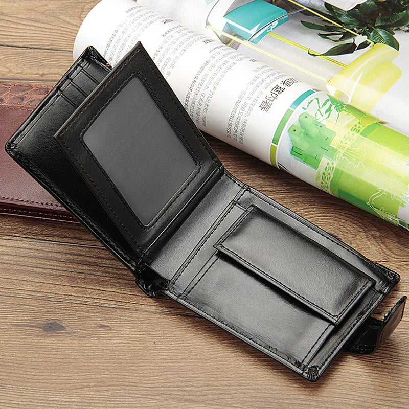 Men's Trifold Leather Wallet with Coin Pocket and Card Holder