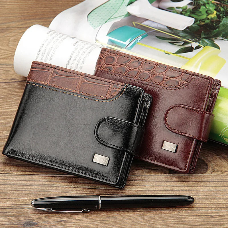 Men's Trifold Leather Wallet with Coin Pocket and Card Holder