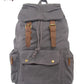 Vintage Canvas & Leather Backpack - Military Style Drawstring Rucksack