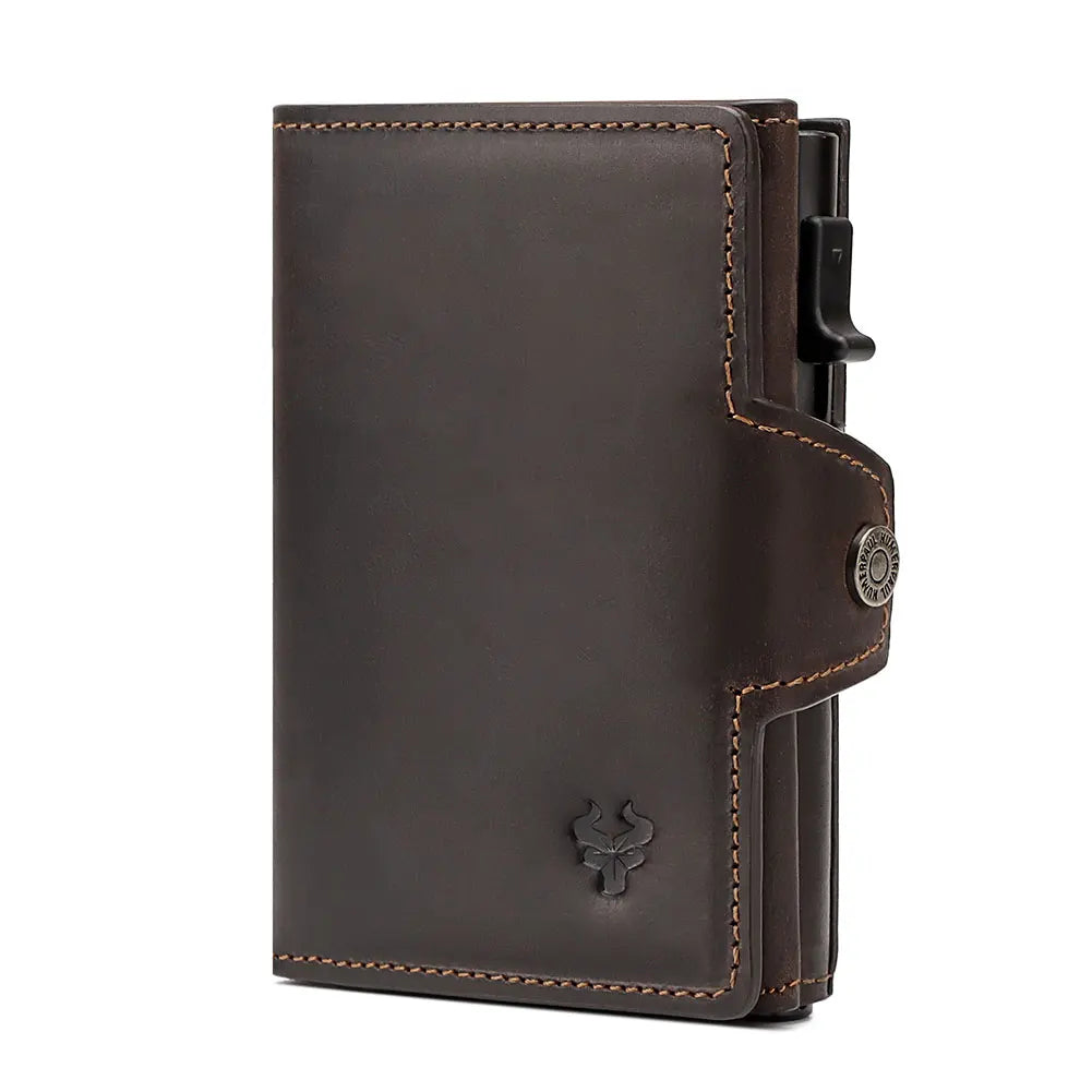 HUMERPAUL RFID Smart Pop-Up Card Wallet - Genuine Leather Slim Card Holder with Coin Purse