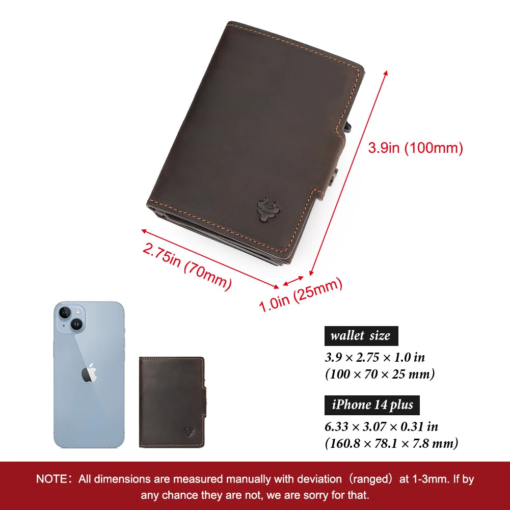 HUMERPAUL RFID Smart Pop-Up Card Wallet - Genuine Leather Slim Card Holder with Coin Purse