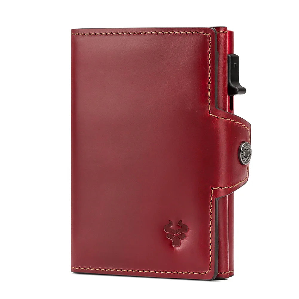 HUMERPAUL RFID Smart Pop-Up Card Wallet - Genuine Leather Slim Card Holder with Coin Purse