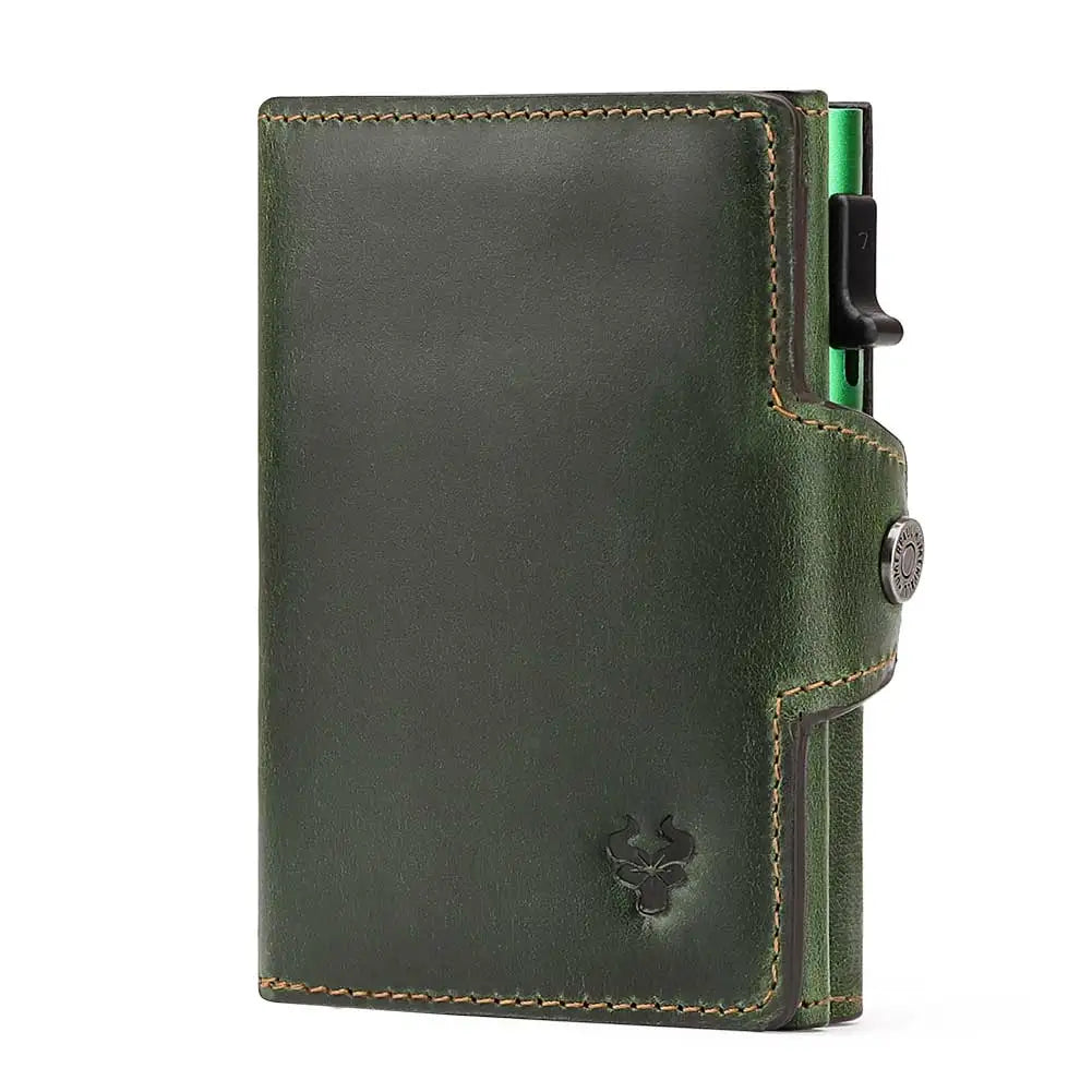 HUMERPAUL RFID Smart Pop-Up Card Wallet - Genuine Leather Slim Card Holder with Coin Purse