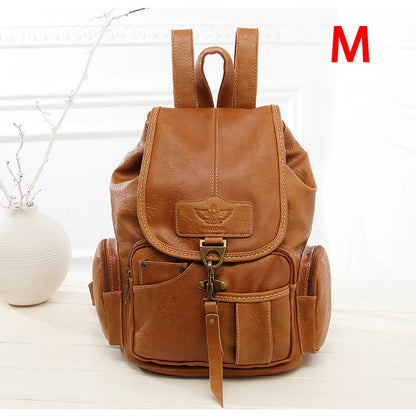 Vintage PU Leather Drawstring Backpack for Women & Teens